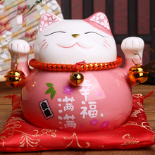 Porcelana Maneki Neko de 4,5 pulgadas para decoración del hogar, adornos de gato de la suerte, caja de dinero de gato de La Fortuna, artesanía Fengshui, 6 colores 2024 - compra barato