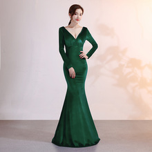 Green Velvet Pearl Beading V Neck Long Sleeve Night Party Wear Sexy Cocktail Club Dresses Elegant Dress For Special Occasions 2024 - buy cheap