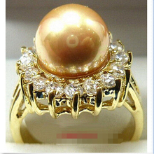 Yellow Golden/Black South Sea Shell Pearl Crystal Ring Size:6.7.8.9 2024 - buy cheap