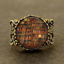 2017 Library Book Case Ring Vintage Style Gift for Students Teachers and Librarians ,Old books 2024 - buy cheap