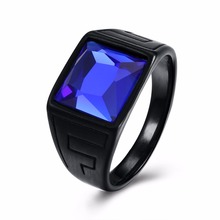 Black Gun Color Men Ring 316L Stainless Steel Signet Wedding Band Blue Glass Stone Rings Party Retro Jewelry Anillos Anel Bijoux 2024 - buy cheap