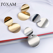 POXAM Korean Unique Drop Earrings For Women Geometric Gold Silver Color Metal Round Earrings 2019 Hanging Dangle Fashion Jewelry 2024 - compre barato