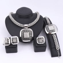 Fashion African Beads Jewelry Set Exquisite Dubai Silver Plated Square Crystal Jewelry Set Nigerian Wedding Bridal Bijoux 2024 - buy cheap