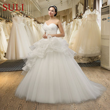 SL-038 New Arrival Tulle Beaded Lace Appliques Ball Gown Wedding Dress 2024 - buy cheap