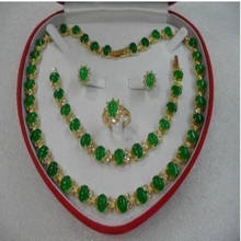 Новое женское зеленое Нефритовое ожерелье/серьги/Кольцо/браслет комплект ювелирных изделий 2024 - купить недорого