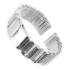 High Quality 22mm Cool Men Silver Shark Mesh Watch Band Strap Stainless Steel Folding Clasp with Safety Replacement Watchband 2024 - buy cheap