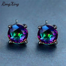 RongXing-pendientes de circonita cúbica para mujer, arcoíris místico, de moda, negro/azul/Verde/rosa, oro lleno de boda, Ear0695 2024 - compra barato