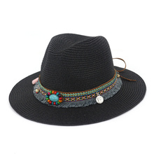 Handmade Knitted Straw Hat Women Summer Hats Western Jazz Church Cap Sombrero Cap Tie Bow Sun Hats 2024 - buy cheap