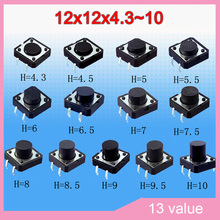 13valuesx10pcs=130pcs Tact Switch Kit 12*12*4.3-10mm DIP Tactile Push Button Switches 12x12 mm 4pin Micro Switch 2024 - buy cheap