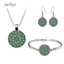 SUTEYI Vintage Glass Jewelry Set Chakra Yoga Om Mandala Necklace Bracelet Earrings For Women Party Jewellery Gift 2024 - buy cheap