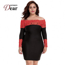 Comeondear Robe Femme Lace Off Shoulder Plus Size Dress High Waist Knee-Length Long Sleeve Bodycon Party Women Dress RA80576 2024 - buy cheap