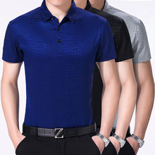 Camiseta de manga corta de seda 92% para hombre, ropa fina de verano, con solapa, a la moda 2024 - compra barato
