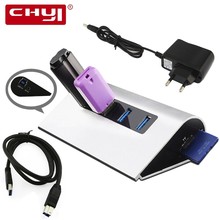 CHYI-concentrador de red USB 3,0 con 4 puertos USB 3,0, adaptador de corriente SD/TF, lector de tarjetas de alta velocidad, expansor múltiple con interruptor 2024 - compra barato