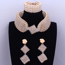 Joyas Dudo, cuentas nigerianas, Gargantilla transparente blanca y dorada, conjunto de collar, cuentas de cristal africanas, conjunto de joyería nupcial, envío gratis 2024 - compra barato