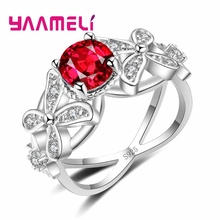 Romantic Crystal Embellishment White/Red/Green/Blue Stone Flower Shape Ring Engagement 925 Sterling Silver For Women 2024 - buy cheap