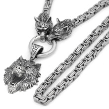 Nordic viking Odin wolf with wolf head Geri and Freki necklace Stainless steel for men -king chain with valknut gift bag 2024 - buy cheap