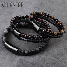 Natural Stone Bracelets Genuine Leather Braided Bracelets Black Stainless Steel Magnetic Clasp Tiger eye Bead Bangle Men Jewelry 2024 - buy cheap