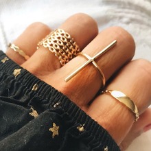 7 pçs/set punk geometria circular oco cruz anel de ouro simples midi dedo anel feminino roupas acessórios 2024 - compre barato