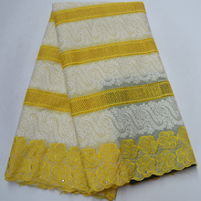 Free shipping (5yards/pc) high quality Swiss voile lace yellow cream African cotton lace fabric with embroidery for dress CLP243 2024 - buy cheap