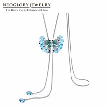 Цепочка Neoglory для свитера, ожерелье с бабочкой, модное ожерелье и кулон, ювелирные изделия, новый подарок, украшенные кристаллами Swarovski 2024 - купить недорого