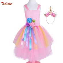 Pink Kids Unicorn Dresses With Flower Beadband Hair Hoop Princess Girls Unicorn Party Tutu Dress Children Unicorn Costumes 2-10 2024 - buy cheap