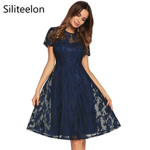 2018 Spring and Summer New Short Sleeve Pleated Hollow Sexy Lace Mom's Dress,pure color elegant party dress,large size Female 2024 - buy cheap