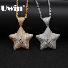 Uwin micro pavimentado gelo brilhante estrela pingente colar para homem/mulher hiphop prata cor corda corrente pentagrama moda jóias 2024 - compre barato
