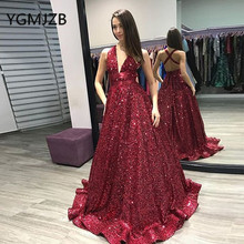 Sparkly Sequins Evening Dresses Long 2019 A-Line V-Neck Backless Saudi Arabic Women Formal Prom Gown Party Dress Robe De Soiree 2024 - buy cheap