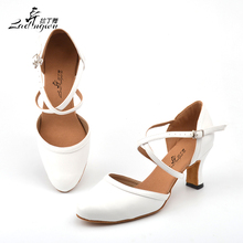 Ladingwu White Soft Bottom Closed toe Ballroom Dance Competition Shoes Microfiber Synthetic Leather Latin Dance Shoes Woman 2022 - buy cheap