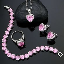 925 Sterling Silver Bridal Jewelry Sets White Crystal Pink Stone Earrings/Pendant/Necklace/Ring/Bracelet For Women Decoration 2024 - buy cheap