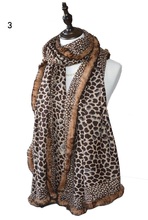 Sexy Leopard Dot scarf with real rex rabbit fur trimmed Shawl Scarf Autumn Winter Wraps and Scarves  Ladies Fashion wool F112 2024 - buy cheap