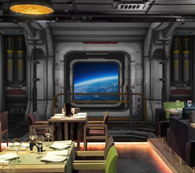 Decorative wallpaper 3D industrial wind spaceship bar restaurant mural background wall 2024 - buy cheap