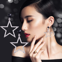 New Design Statement Jewelry Rhinestone Crystal Hollow Star Earrings Silver Color Clip on Earring Non Pierced Ear Cuff For Women 2024 - buy cheap