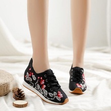 Sapatos femininos de lona com cadarço, casual, estilo chinês, altura de bordado, tornozelo crescente, sapatos para mulheres, primavera, outono e inverno 20190517 2024 - compre barato