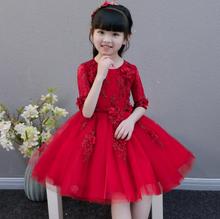 Vestido de tule vermelho elegante para meninas, vestido de primeira comunhão com apliques de meia manga, vestido formal de festa para casamento de meninas, 2018 2024 - compre barato