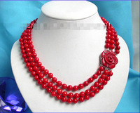 Presente feminino natural elegante! Colar redondo de coral vermelho com 3 fileiras de 7 a 8mm, colares naturais de luxo, para meninas e mulheres 2024 - compre barato