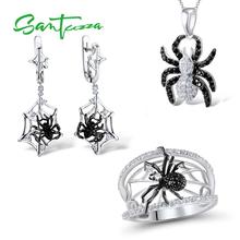 SANTUZZA-Conjunto de joyería para mujer, anillo y pendientes de araña negra, conjunto de pendientes de plata de ley 925 pura, joyería 2024 - compra barato