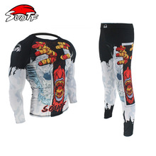 Conjunto de boxeo de compresión + Pantalones, camiseta de combate, KickBoxing, apretado largo, pantalones, Muay Thai, MMA 2024 - compra barato