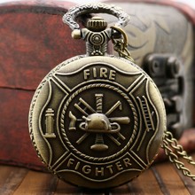 Antique Vintage Retro Bronze Fire Fighter Quartz Pocket Watch Necklace Pendant Men Women Gift Firemen for Men Women 2024 - buy cheap