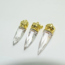 Pingente seta quartzo cristal claro natural, 5 peças chapeado dourado facetado para colar pedra preciosa dourada daguete pingente charmoso para mulheres 2024 - compre barato
