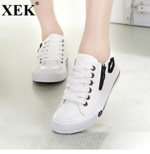 XEK Women Sneakers Summer Zip Red Lips Canvas Shoes White Casual Shoes Comfortable zapatillas mujer Basket ZLL67 2024 - buy cheap