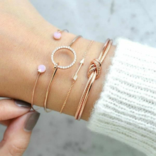 Nova moda popular seta de nó duplo redonda cristal conjunto de pulseira de abertura combinação acessórios femininos 2024 - compre barato