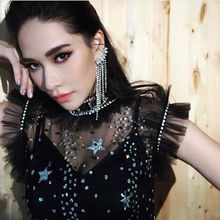 Rongho new design crystal cup chain Tassel stud earrings for women hiphop jewelry rhinestone cuff earring wedding earring 2024 - buy cheap