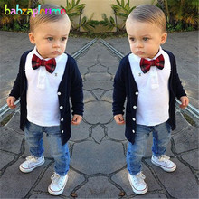 Conjuntos de roupas de bebê de 3 peças/2-7 anos/primavera e outono, moda infantil, casaco de cardigã + camisa + jeans, conjuntos de roupas para meninos, bc1161 2024 - compre barato