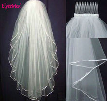 White Ivory 2 layers Wedding Bridal veil elbow Length with comb 2022 2024 - buy cheap