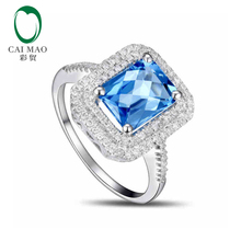 Caimao Jewelry 14k White Gold 2.04ct  Natural Blue Topaz & 0.33ct Diamond Ring Free Shipping 2024 - buy cheap