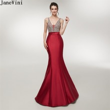 JaneVini Sexy V Neck Mermaid Burgundy Mother of The Bride Dresses Satin Sparkle Sequins Beaded Luxury Pageant Long Evening Gowns 2024 - buy cheap