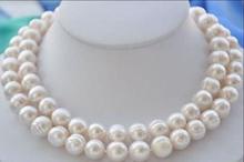 35"12-13 mm South Natural white baroque pearl necklace yellow Clasp 2024 - buy cheap