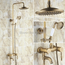 Antique Brass Wall Mounted Bathroom Single Handle Bathtub Mixer Tap & Rain Shower Faucet Set with 8 inch Shower Head Wrs151 2024 - buy cheap