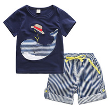 New 2019 Summer Brand Boys T Shirts Clothing Sets Boys Whale T-shirt + Striped Shorts 2 Pcs Suit Boys T Shirts for Summer 2024 - buy cheap